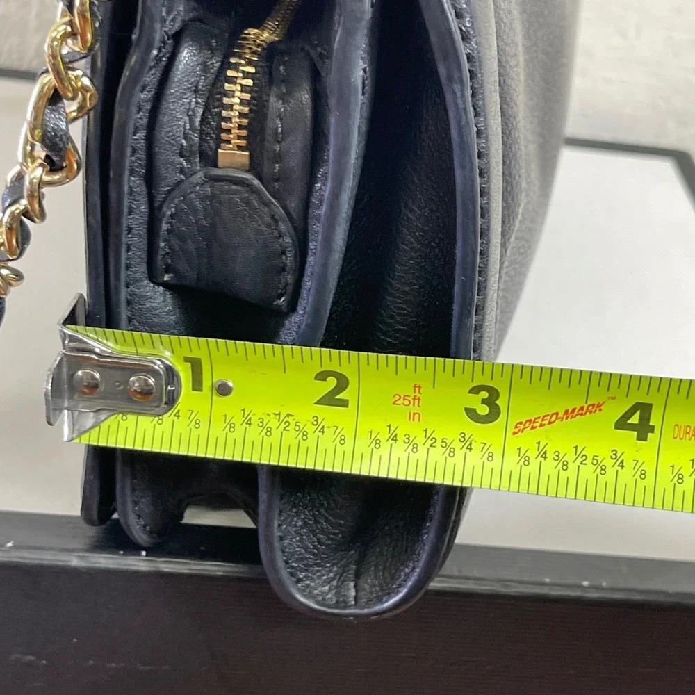 Tory Burch Black Pebbled Leather Crossbody Bag Gold Chain Strap